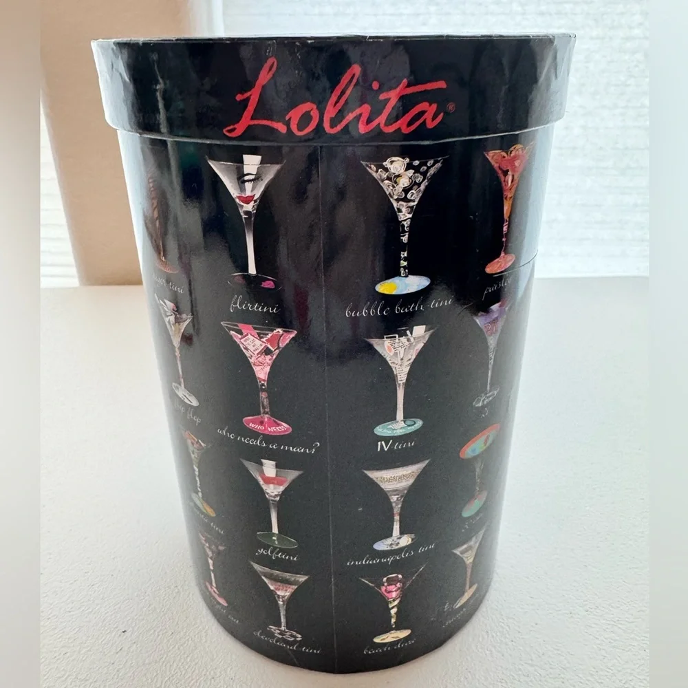 Lolita Naughty and Nice Christmas Martini Glass NIB Hand Painted Collectible 7oz